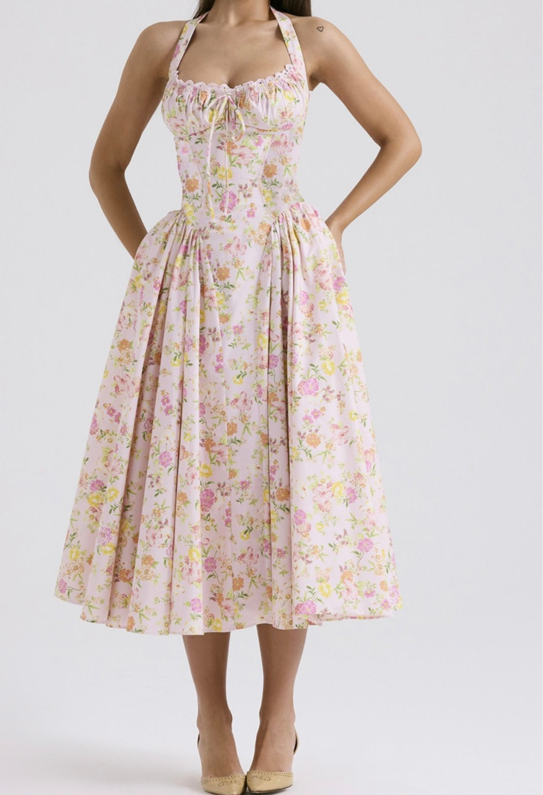 Floral Haltered Neck Midi Dress