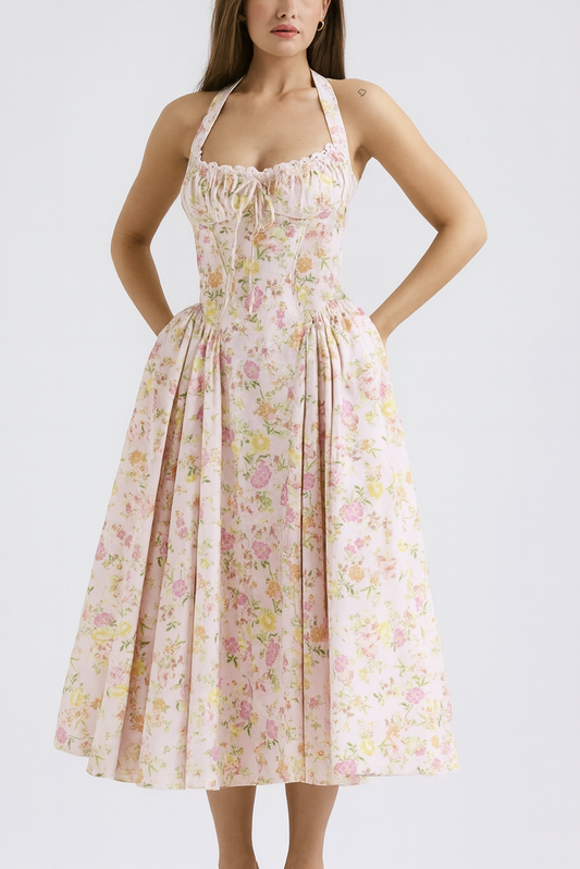 Floral Haltered Neck Midi Dress