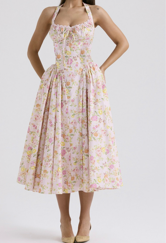 Floral Haltered Neck Midi Dress