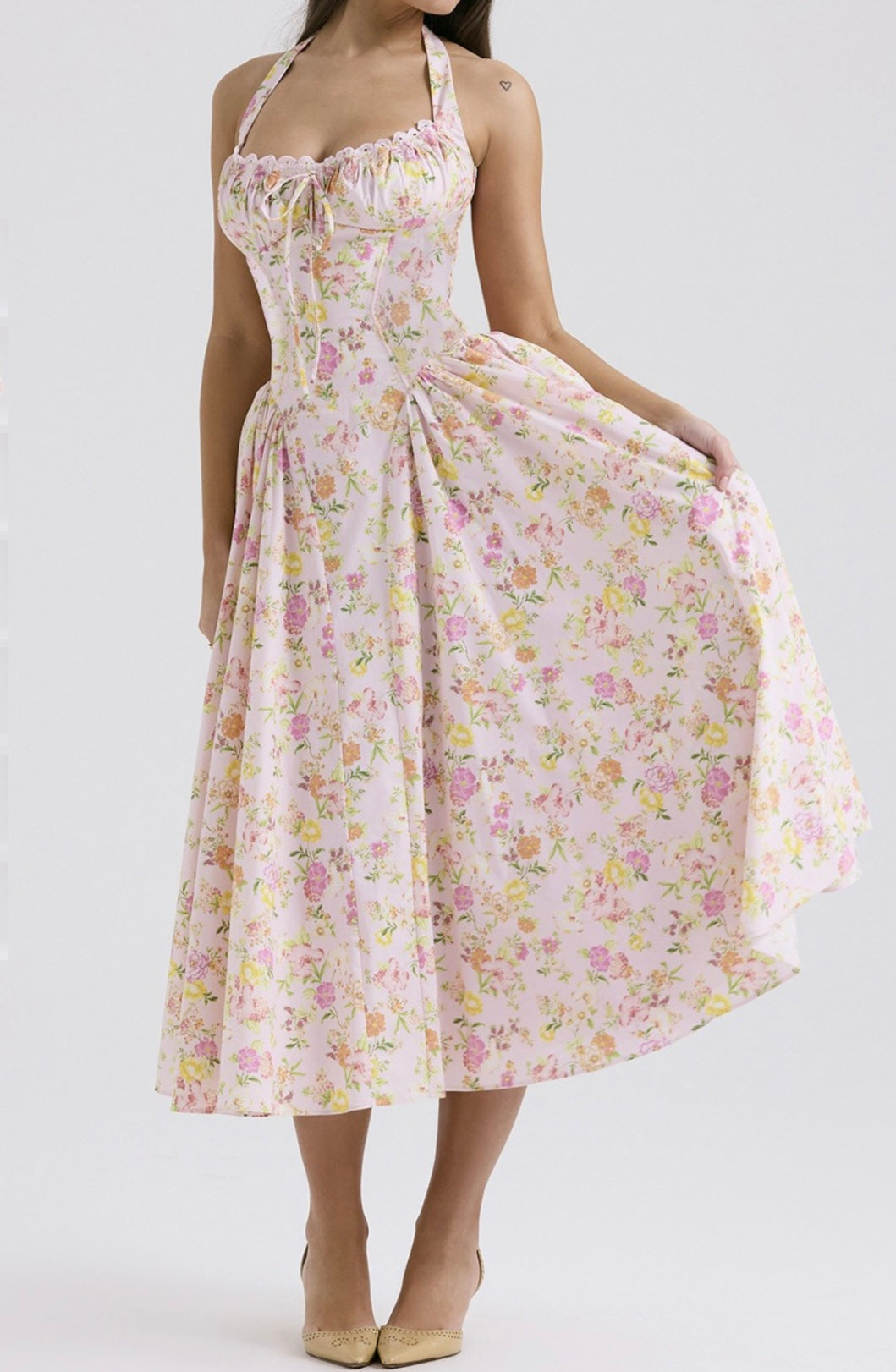 Floral Haltered Neck Midi Dress
